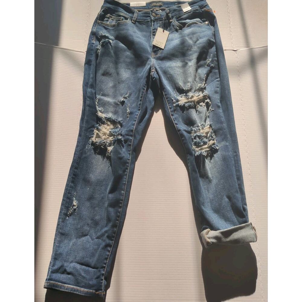 Judy Blue Dream Team Medium Wash Distressed Mid-Rise Boyfriend‎ Jean 14W New